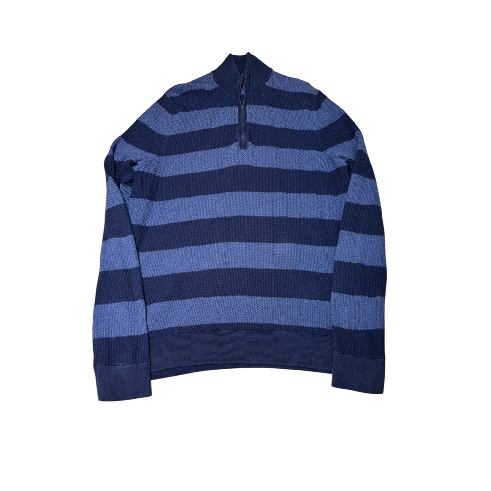 Brooks Brothers Mens XL Quarter Zip Striped Pullover Sweater Blue Cotton